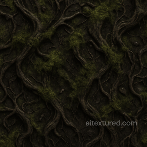 Creepy Moss Covered Twisted Branches seamless Halloween PBR texture