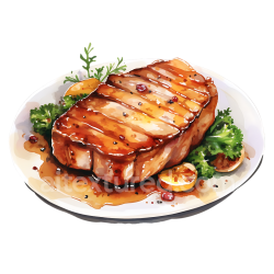 seamless Grilled Pork Loin Steak Breakfast Plate Illustration with Herbs and Sauce texture 8k free download PBR