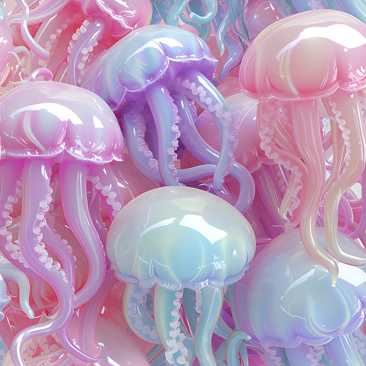 Inflated Featuring Glossy Pastel Jellyfish Tentacles seamless PBR texture preview