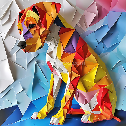 Seamless 3D PBR Texture of Origami-Style Bolognese Dog with Multicolor Paper Folds