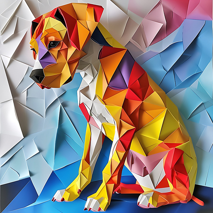 Animal of Origami-Style Bolognese Dog with Multicolor Paper Folds seamless PBR texture preview