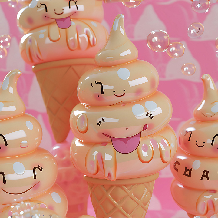 Inflated Glossy Vinyl with Soft Bubble Pattern in Warm Beige seamless PBR texture preview