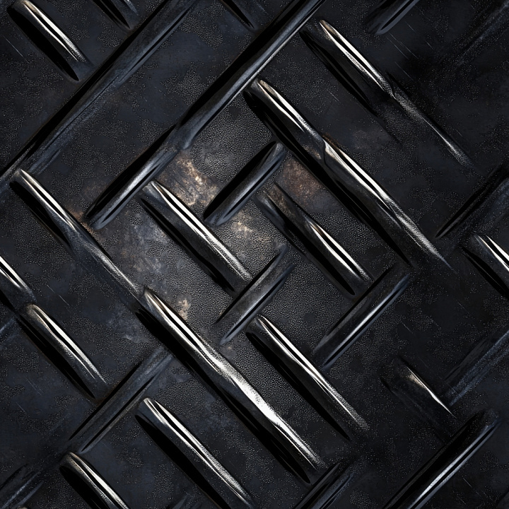 Dark Steel Diamond Plate with Worn Highlights seamless PBR texture preview
