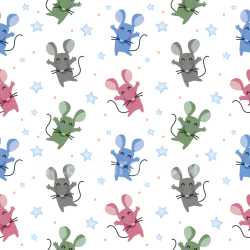 Pattern Bundle - Seamless 3D Pattern PBR Texture of Playful Multicolor Mouse Motifs with Stars on White texture preview