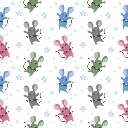 Pattern Bundle - Seamless 3D Pattern PBR Texture of Playful Multicolor Mouse Motifs with Stars on White texture preview