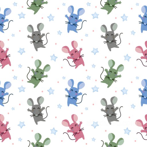 Pattern PBR Texture of Playful Multicolor Mouse Motifs with Stars on White seamless Pattern Bundle PBR texture