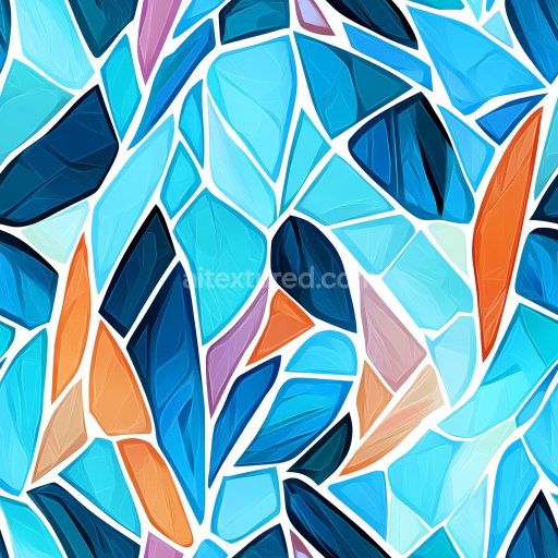 Seamless 3D Mosaic PBR Texture of Irregular Blue and Orange Glass Shards texture preview