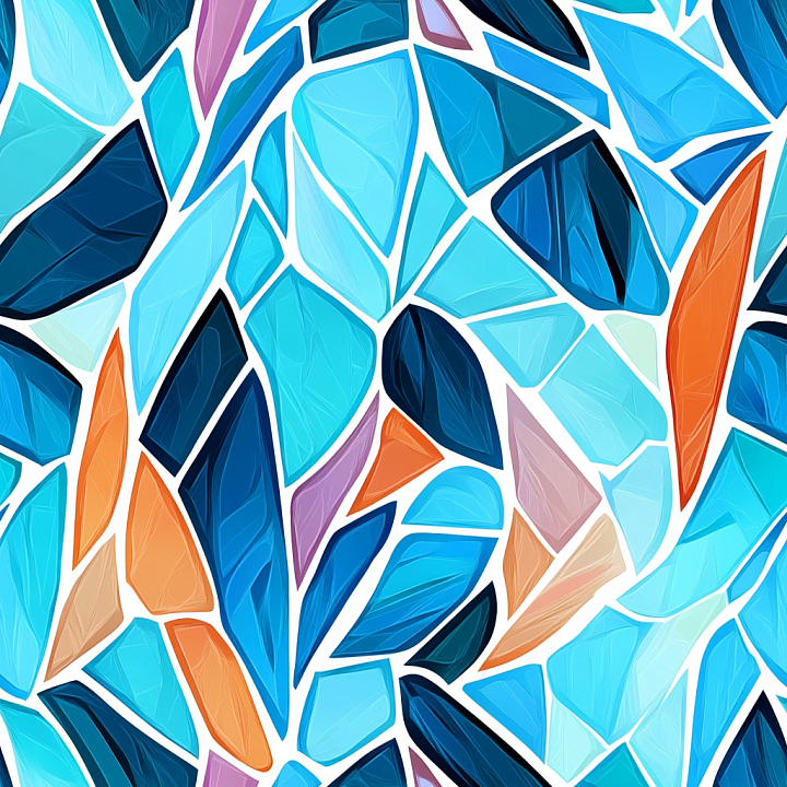 Mosaic of Irregular Blue and Orange Glass Shards seamless PBR texture preview