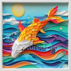 seamless Seamless 3D PBR Texture of Vibrant Koi Fish Scales and Artistic Ocean Waves texture 8k free download PBR