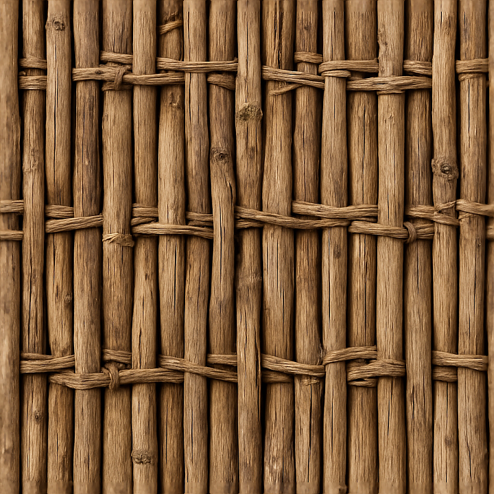 Bamboo Fence With Woven Wood Pattern And Natural Knots In Dry… seamless PBR texture preview