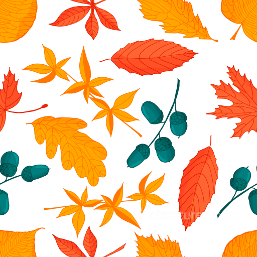 Stylized Autumn Leaves and Acorns in Warm Tones Seamless Texture seamless Autumn Leaves  PBR texture