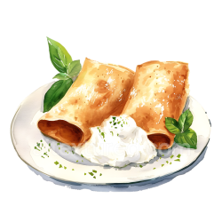 seamless Watercolor Breakfast Illustration of Blintzes with Cottage Cheese and Fresh Herbs texture 8k free download PBR