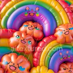 seamless Seamless 3D Inflated Cartoon Balloons PBR Texture with Smiley Faces and Rainbow Colors texture 8k free download PBR