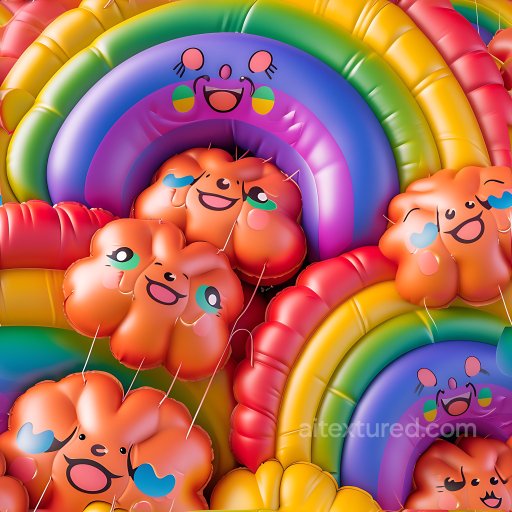 Inflated PBR Vinyl Balloon Texture Featuring Colorful Cartoon Faces and Puffiness seamless Inflated PBR texture