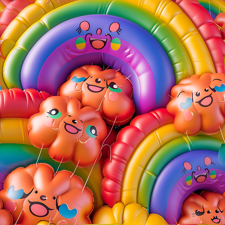 Inflated Vinyl Balloon Featuring Colorful Cartoon Faces and Puffiness seamless PBR texture preview