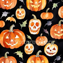 seamless Seamless 3D PBR Texture Featuring Watercolor Halloween Pumpkins and Leaves texture 8k free download PBR