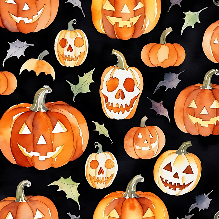 Featuring Watercolor Halloween Pumpkins and Leaves seamless PBR texture preview