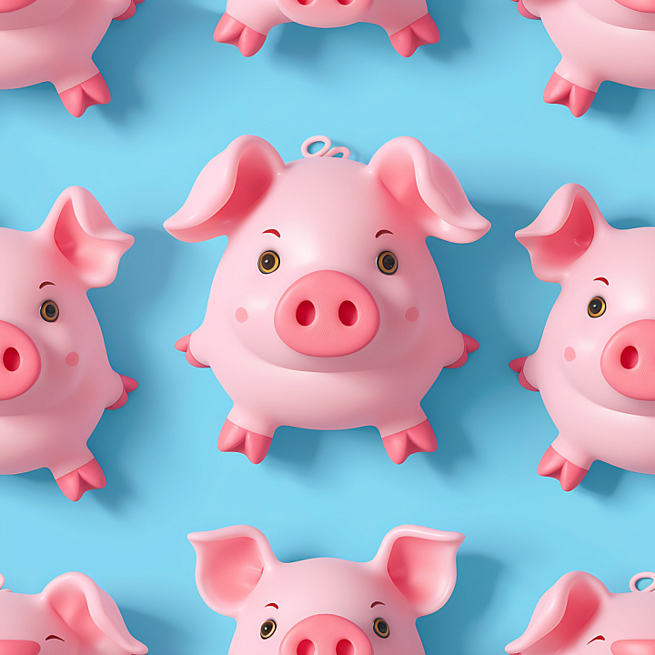 Inflated of Pink Piggy Bank Model with Glossy Finish seamless PBR texture preview