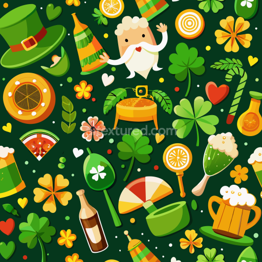 Seamless 3D PBR Digital Paper Texture with St Patrick Themed Illustrations