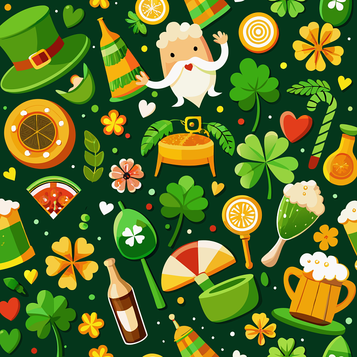 Digital Paper with St Patrick Themed Illustrations seamless PBR texture preview