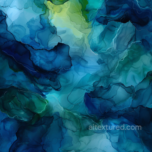 Alcohol Ink PBR Texture Featuring Fluid Blue and Green Waves with Organic Veins seamless Alcohol ink PBR texture