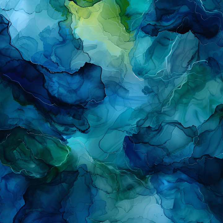 Alcohol Ink Featuring Fluid Blue and Green Waves with Organic Veins seamless PBR texture preview