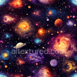 seamless Seamless 3D Space PBR Texture Featuring Vibrant Nebulae, Galaxies, and Colorful Planets texture 8k free download PBR