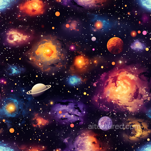 Space PBR Texture Featuring Vibrant Nebulae, Galaxies, and Colorful Planets seamless Star, space, planets PBR texture