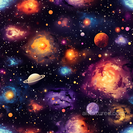 Space PBR Texture Featuring Vibrant Nebulae, Galaxies, and Colorful Planets Star, space, planets texture preview