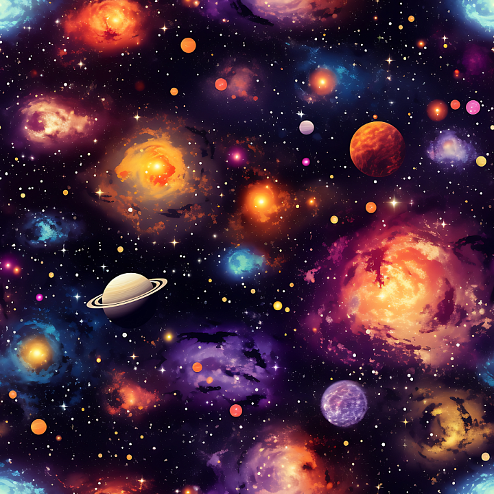 Space Featuring Vibrant Nebulae, Galaxies, and Colorful Planets seamless PBR texture preview