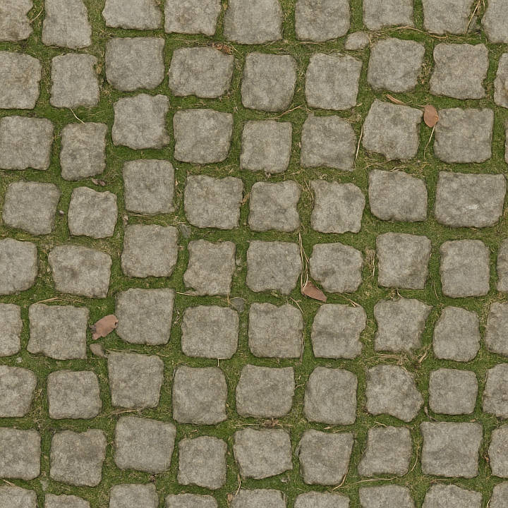 Cobblestone Small With Mossy Grout And Weathered Edges Asphalt seamless PBR texture preview