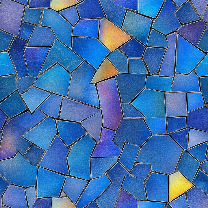 Mosaic with Irregular Blue Glass Tiles and Subtle Color Shifts seamless PBR texture preview