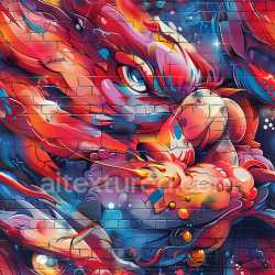 seamless Seamless 3D PBR Graffiti Texture Featuring a Vibrant Red Dragon Mural on Brick Wall texture 8k free download PBR