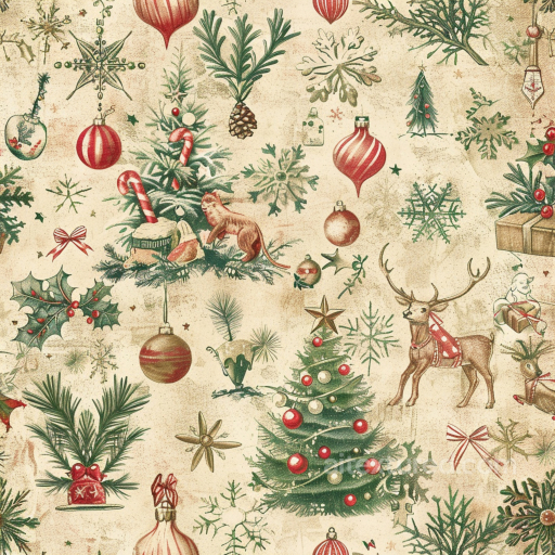 Featuring Vintage Christmas Illustrations and Patterns seamless All Christmas Digital paper PBR texture