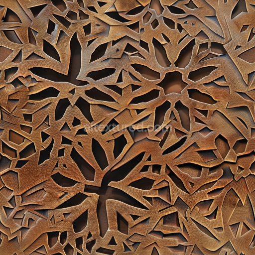 Seamless 3D Brown Cutout Leather PBR Texture with Intricate Pattern and Pebbled Grain