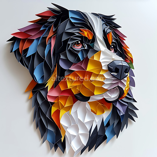 Seamless 3D PBR Texture Featuring Stylized Origami Bernese Mountain Dog Fur