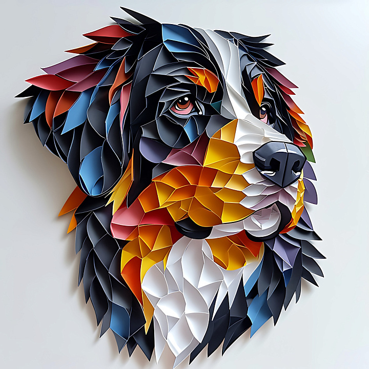 Featuring Stylized Origami Bernese Mountain Dog Fur seamless PBR texture preview
