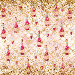 seamless Seamless 3D PBR Digital Paper Texture Featuring Gold Scallops and Festive Bottles texture 8k free download PBR