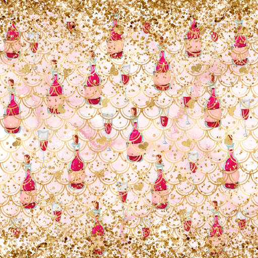 Seamless 3D PBR Texture of Festive Christmas Digital Paper with Gold Glitter and Ornaments