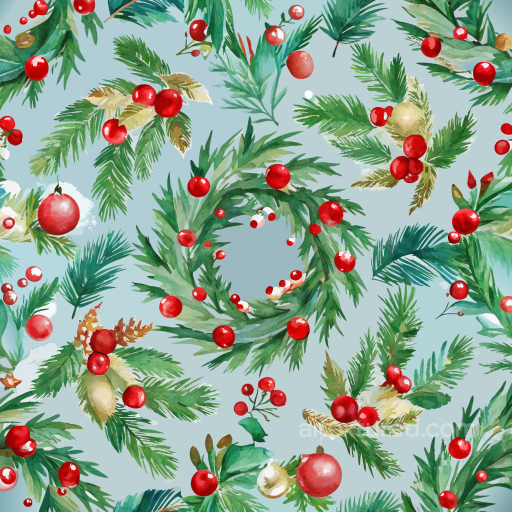 Watercolor Christmas Greenery and Red Berries Seamless Texture seamless Watercolor Christmas PBR texture