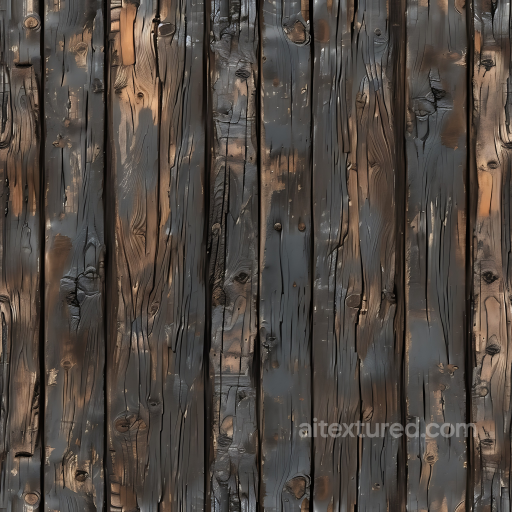 Charred Wood Planks Texture with Weathered Grain and Knots seamless Wood PBR texture