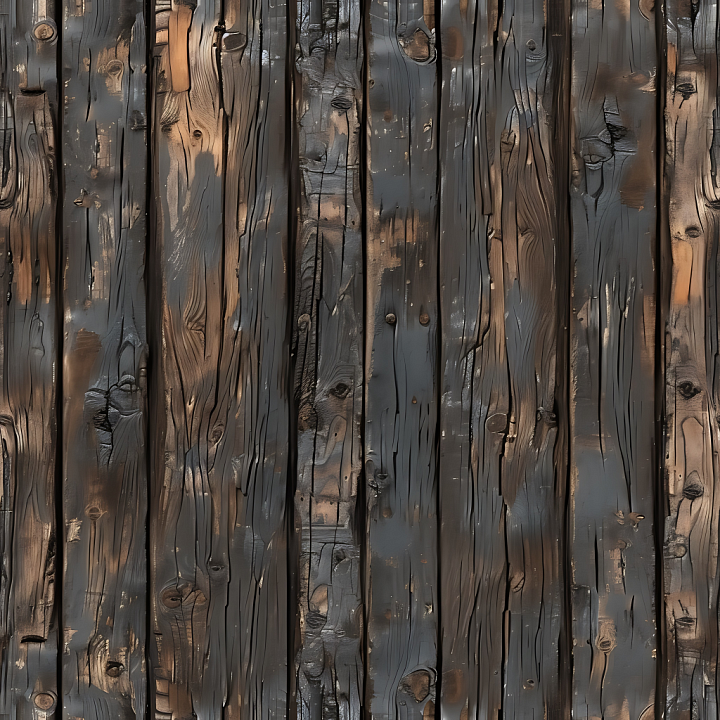 Charred Wood Planks with Weathered Grain and Knots seamless PBR texture preview