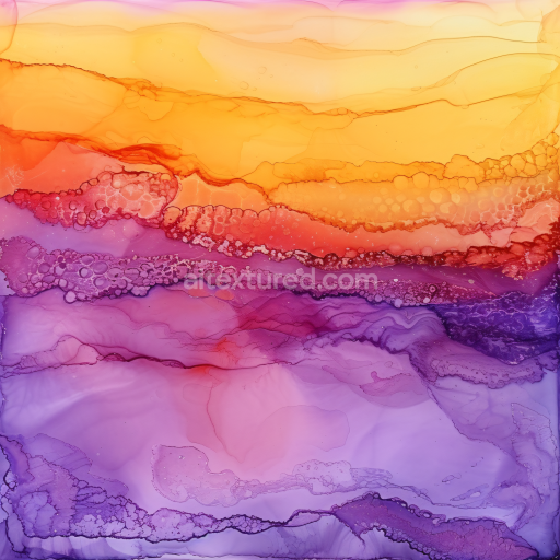 Seamless 3D Alcohol Ink PBR Texture Featuring Orange and Purple Fluid Waves with Cellular Patterns