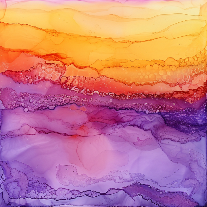 Alcohol Ink Featuring Orange and Purple Fluid Waves with Cellular Patte… seamless PBR texture preview