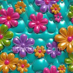seamless Seamless 3D Inflated Vinyl PBR Texture Featuring Colorful Puffy Floral Panels texture 8k free download PBR