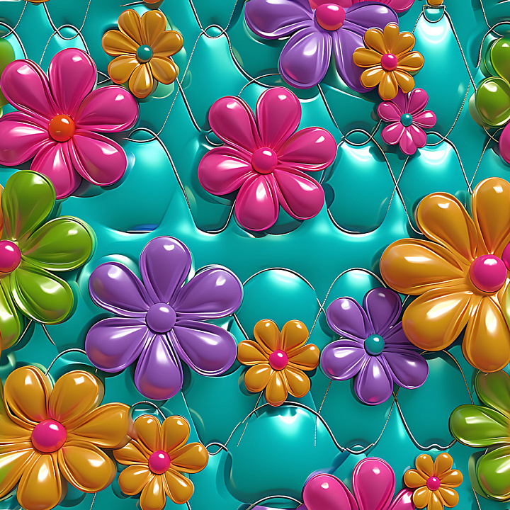 Inflated Vinyl with Colorful Puffy Floral Panels seamless PBR texture preview