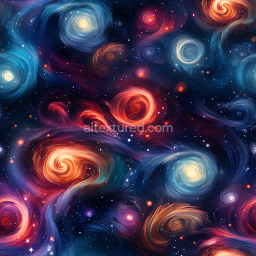 Seamless 3D Space PBR Texture Featuring Swirling Galaxies and Vibrant Nebulae in Deep Space