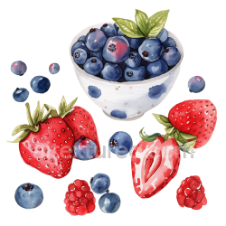 seamless Watercolor Blueberries and Strawberries Breakfast Illustration texture 8k free download PBR