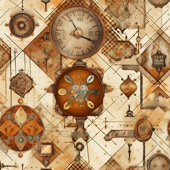 Vintage Clockwork Scrapbook with Sepia Tones & Antique Mechanical Detai… seamless PBR texture preview