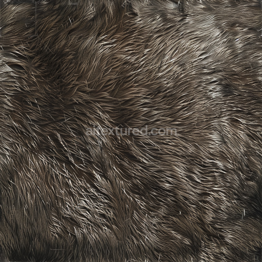 Seamless 3D dark brown long fur leather PBR texture with dense and flowing strands